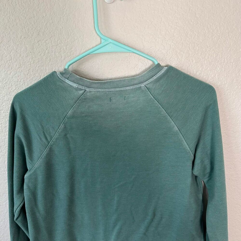 Aerie Distressed Crewneck Sweatshirt Small Green Raglan Fleece Pullover Lounge - Picture 5 of 6